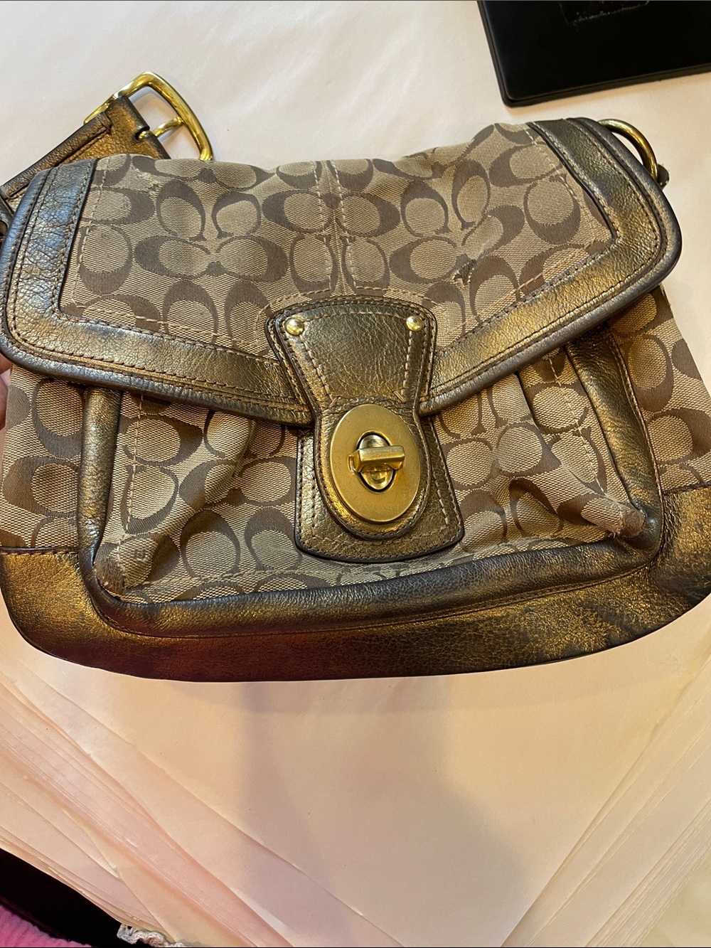 Coach Metallic Bronze Signature Crossbody Bag sold for parts Y2K